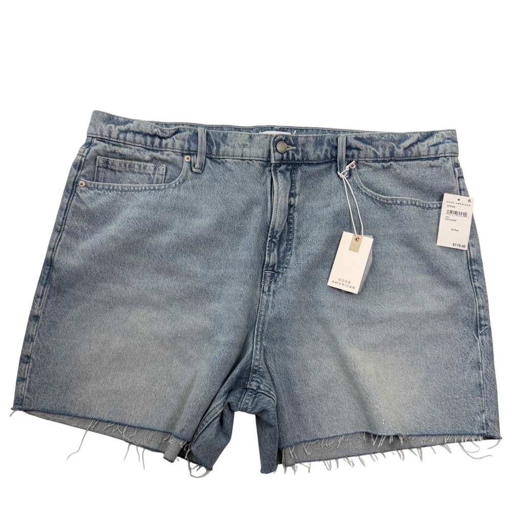 Good American Good Standard Long Short Denim‎ Shorts Blue Size 16 Plus GFD424